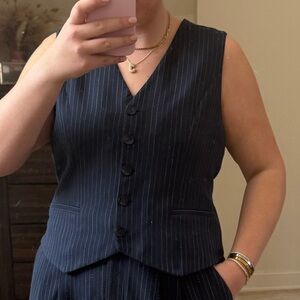 Navy Blue Women's Pinstripe Vest